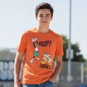 Disney Kids Orange Tee with Goofy and Donald Design